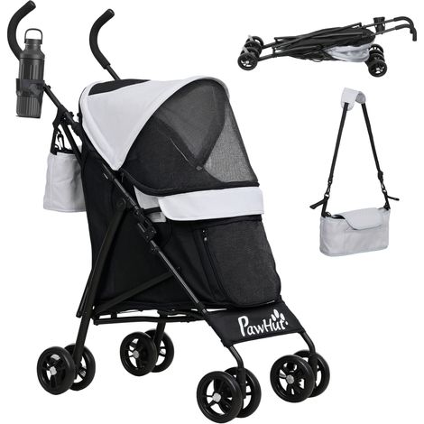 Chariot pour animaux, 76L x 44 L x 103 cm, Gris clair, lignes de sécurité, fenêtre en maille