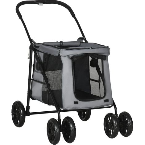 Chariot pour chien avec coussin et poches latérales pliable 102x62x105 cm gris