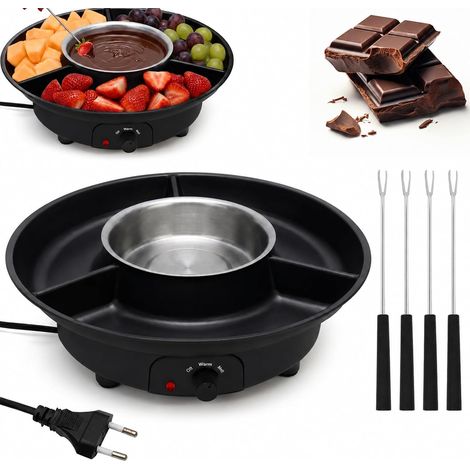 Fondue électrique au chocolat, fondue au chocolat avec 4 fourchettes, appareil de trempage pour chocolat et couverture, 2 niveaux de température, fontaine à chocolat pour chocolat, fruits, guimauve (1/5)