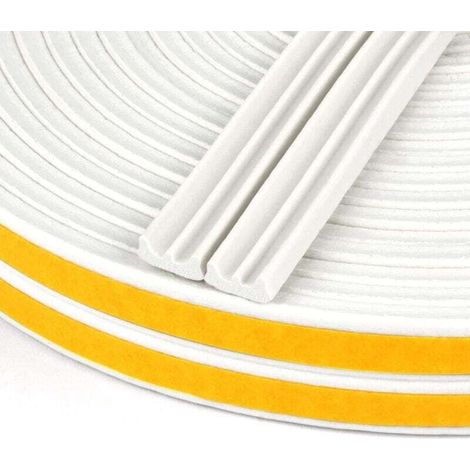 Joint de porte profil en E, Autocollante Joint d'Étanchéité Porte, Joint Fenetre Isolation avec Forte Adhérence, Isoler du Bruit, Anti-collision et Anti-intempéries, (Blanc 2 5M)