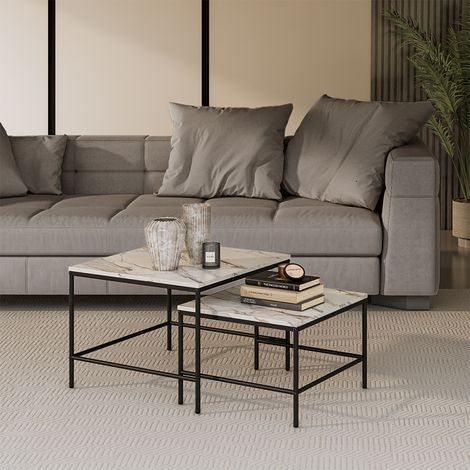 Couchtisch-Set Ramio, Weiß/Schwarz, 60 x 60 cm 2 Teile, Vicco