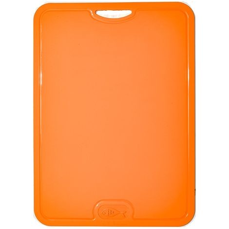Planche à découper flexible en TPU (avec canaux d'égouttage) 36,5 x 25 x 0,3 cm – Planche à découper antidérapante, résistante aux rayures et à l'usure, poignée ergonomique (orange) (1/5)