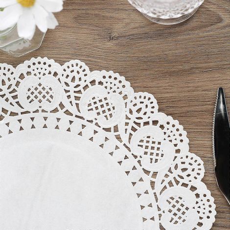 Lot de 100 napperons ronds en papier blanc, sets de table en dentelle de qualité alimentaire - 30 cm (1/4)