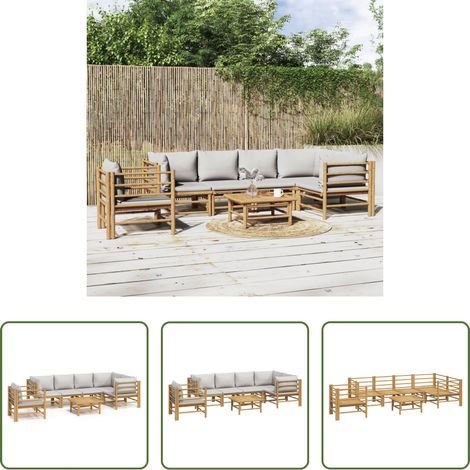 Bambusmöbel -  7-tlg. Garten-Lounge-Set mit Hellgrauen Kissen Bambus (1/5)