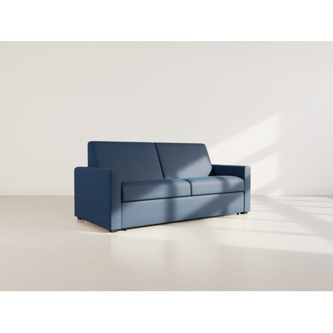 Julia - canapé lit 3 places convertible express couchage quotidien 140 cm matelas 18 cm en tissu - bleu marine (1/5)