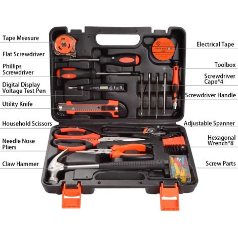 Boîte à outils de 45 pièces Boîte à outils pour le bricolage et l'entretien quotidien Ensemble d'outils de matériel manuel Boîte à outils électrique pour le travail du bois Combinaison d'ensemble pour (1/4)