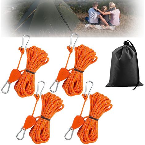 Cliquet De Poulie à Corde,4 Pièces Cordes De Tente avec Poulie,Cordes à Cliquet avec Crochets,Corde De Haubanage De Tente avec Tendeur,pour Camping,Randonnée, Auvent,Tentes (1/5)