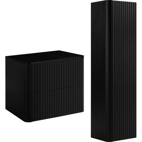 Set di mobili da bagno, 2 cassetti, chiusura ammortizzata, Nero, 60,8 x 44,2 x 48,4 cm (1/5)