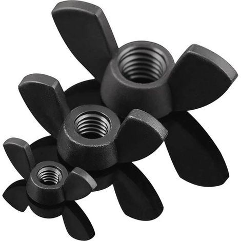10 écrous papillon en nylon noir pour boulons et vis M3, M4, M5 (1/4)