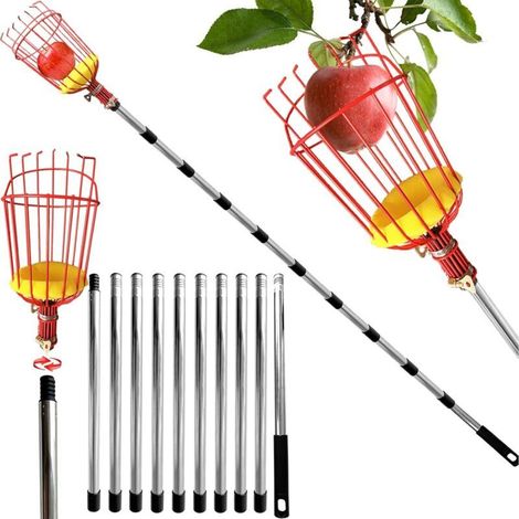 m Teleskop-Obstpflücker, Kirschpflücker mit leichter, verstellbarer Stange, Apfelpflücker mit Edelstahlkorb (1/4)