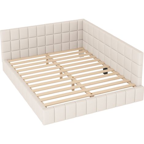 Cama sofá 160 x 200 de terciopelo beige con somier de láminas (1/5)