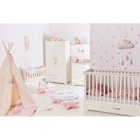 Chambre bébé complète lit évolutif 70x140 – Commode à langer 3 tiroirs – Armoire 2 portes en MDF blanc – Peinture anti-allergénique