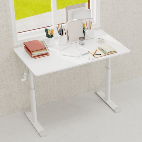 REDOM Table d'appoint 100x60x90 cm hauteur réglable plateau en structure en métal blanc (1/5)