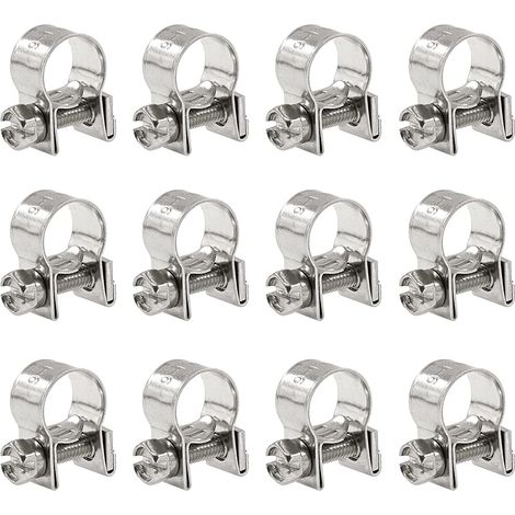 Lot de 12 colliers de serrage réglables en acier inoxydable,diamètre 9-11 mm,pour tuyau d'injection de carburant (31/81 cm - 7/16") (1/5)