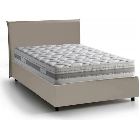 Talamo Italia Letto piazza e mezza Ascenza, Letto contenitore con rivestimento in ecopelle, 100% Made in Italy, Apertura frontale, con materasso Cm 120x190 incluso, Tortora, con imballo rinforzato