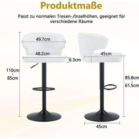 Ensemble de 2 tabourets de bar avec dossier réglable en hauteur, pivotants 360°, grande base et repose-pieds, tabourets modernes pour bar cuisine, chaises seules (1/5)