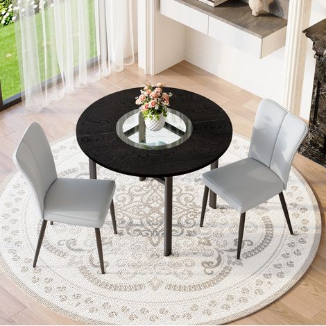 Conjunto de mesa y sillas redonda 100 cm, 2 plazas, efecto madera negro y gris claro HAVRYA (1/5)