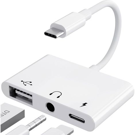 3-in-1 USB-C-auf-USB-Adapter (einschließlich iPhone-Adapter, 3,5-mm-Audioanschluss und Schnellladefunktion, kompatibel mit den meisten Typ-C-Geräten)
