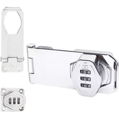 Pestillo de 7,6 cm con cerradura de combinación, cerradura para puerta de armario, cerradura de combinación, cerradura de combinación, plata (1/5)