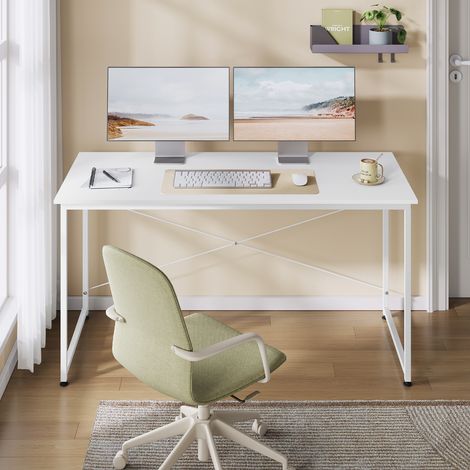 WOLTU Schreibtisch, Computertisch Bürotisch mit Metallgestell, Arbeitstisch PC Schreibtisch, für Büro Homeoffice Arbeitszimmer Schlafzimmer, aus Holzwerkstoff, 140x60 cm, Weiß