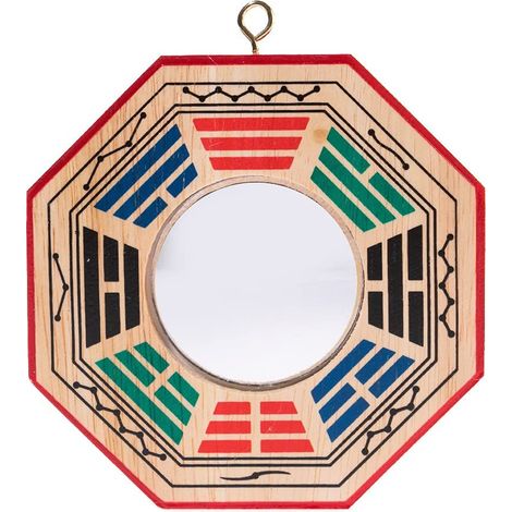 Bagua Protection Feng Shui Miroir Convexe en Bois 10,5x10,5cm (1/4)