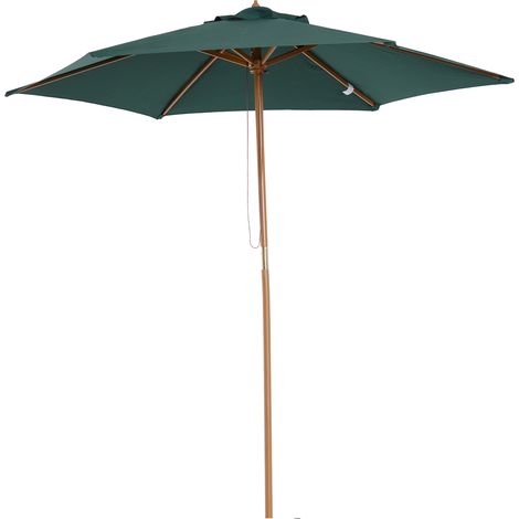 Parasol en bois Ø250x230cm pour usage extérieur, avec 6 baleines et système de poulie, vert (1/5)
