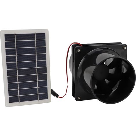 Ventilateur d'extraction solaire 10 W 12 V pour tuyau rond, kit de ventilation avec panneau solaire ABS pour niche, poulailler, camping-car ou serre. (1/5)