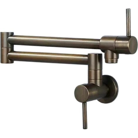 Robinet mural en laiton antique pour le remplissage des casseroles, avec bras articulé double et valve en céramique (1/5)