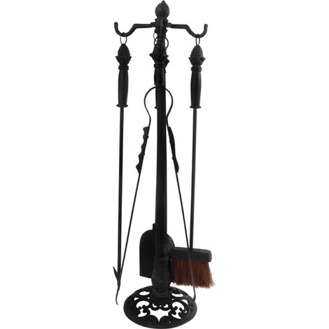 Set de 4 outils de cheminée en fonte avec support - Noir - L 21,5 x P 21,5 x H 78,5 - Livraison gratuite