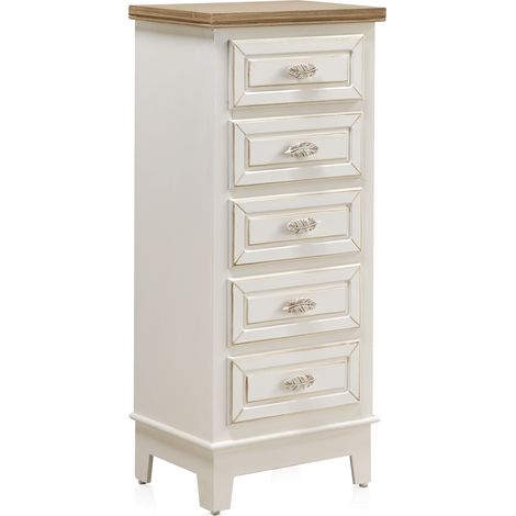 Commode en bois blanc à 5 tiroirs (1/4)