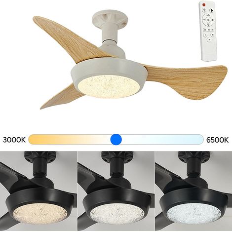 Ventilateur de plafond LED 63 cm , 3 vitesses de ventilation, température de couleur 3000 K à 6500 K, minuterie 1/2/4 h (Jaune) (1/5)