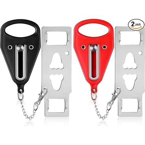Deux cales de porte portables noires pour hôtels, voyages, maisons, appartements et écoles, renforçant intimité et sécurité. (1/5)