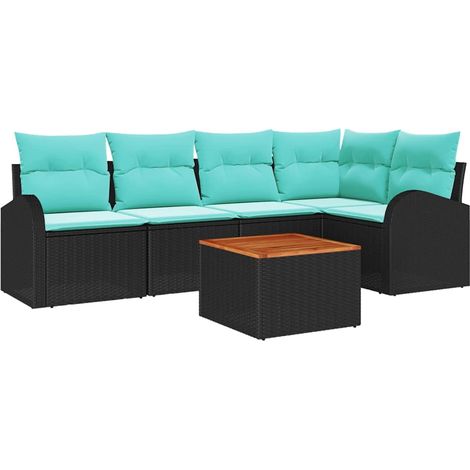 Garden Sofa Set 6 pcs Black and Turquoise Poly Rattan vidaXL (1/5)