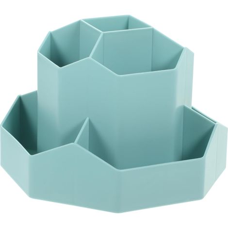 de bureau rotatif en plastique bleu avec compartiments base