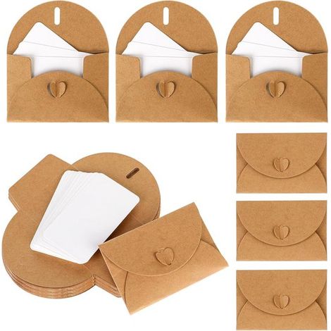 50er-Packung Briefumschläge, ca. 10,5 x 7 cm (4,1 x 2,8 Zoll), braun, Mini-Briefumschläge mit leeren Karten, herzförmiger Verschluss (1/5)