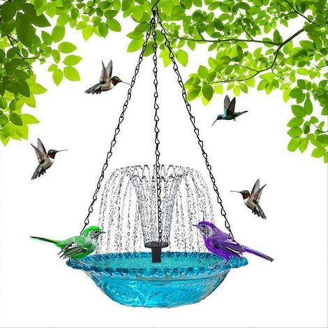 Fontaine solaire suspendue pour bain d'oiseaux extérieur, couleur rose, accessoire de jardin pour oiseaux, installation suspendue, pièce unique pour décoration extérieure et abreuvement des oiseaux (1/5)