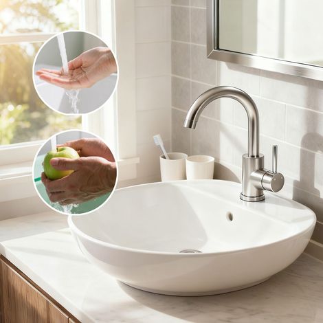 AICA Robinet de Salle de Bain Haut en Acier Inoxydable 304 Robinet Lavabo 158mm de Hauteur, Mitigeur Monocommande Finition Brossée (1/5)