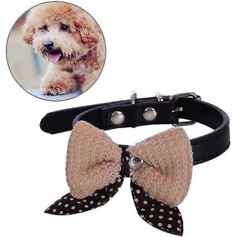 Colliers pour animaux de compagnie réglables, colliers en cuir pour chiens avec nœud papillon, taille XS (noir)
