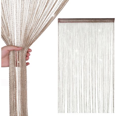 Corde Rideaux Paillette Frange Panneau Fly Écran Pièce Diviseur Gland Rideau pour Portes, Porte,Windows,Maison Décoration, Événement Décoration, (100cm x 200cm) - Champagne, 90 x 200cm (1/4)