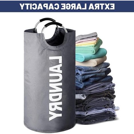 Cesta de lavandería plegable de 90 litros de capacidad, color gris oscuro, de tela Oxford, impermeable, recolector de botellas impermeable asa (1/5)