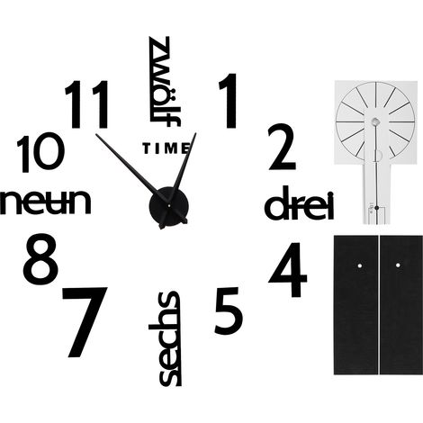Horloge Murale Décorative avec Surface Miroir - Autocollant pour Cuisine et Salon, Noir