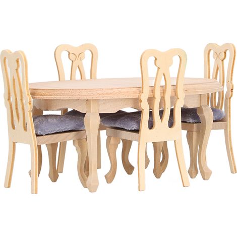 Ensemble de table et chaises miniatures réalistes en bois pour maison de poupée (échelle 1:12) - Décoration intérieure (1/5)