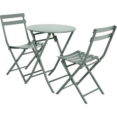 Hesperide – Salon de jardin rond en métal Ø 60 cm olive avec 2 chaises – Acier traité époxy – Anti-rouille – Pliable pour rangement facile (1/2)