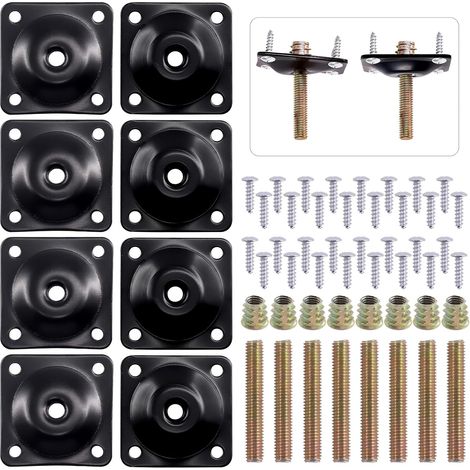 Sweet Lot de 8 plaques de montage noires à 12 degrés + plaques coudées plates TPlate M8 vis de fixation pour pieds de meubles de qualité industrielle (1/5)