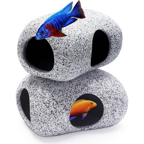 2Pieces Aquarium Hideaway Rocks pour les animaux aquatiques à se reproduire, jouer et se reposer, ornements d'aquarium sûrs et non toxiques, roches décoratives en céramique pour Betta (1/5)