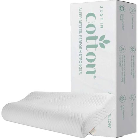 Oreiller blanc en mousse à mémoire de forme, 70 x 50 x 12 cm, ergonomique, fermeté moyenne, régulateur de température, moderne, pour dormir sur le dos, respirant (1/5)