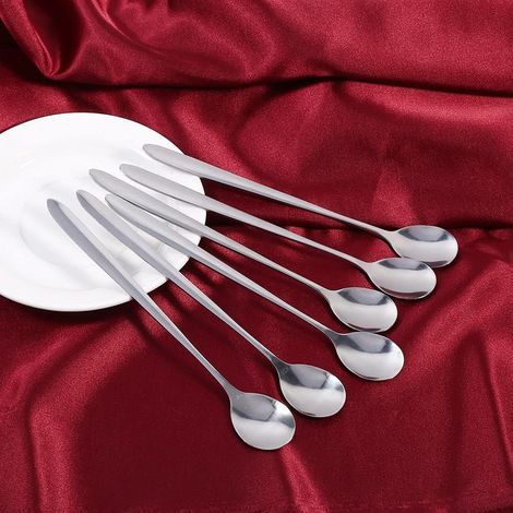 6-teiliges Edelstahl-Löffelset, 18 cm lange Löffel, elegante und hochwertige Teelöffel für Latte Macchiato, Eiscreme, Tee, Kaffee, Suppe, Eisbecher, für Zuhause, Küche und Abendessen (1/5)