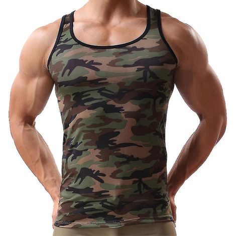 Ärmelloses Sport-Tanktop für Herren im Camouflage-Look, schmale Passform und Stretch – XL – Camouflage