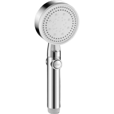 Silver Water Saving Shower Head, 5 Modes, Adjustable, High Pressure, One-Button Stop, Bathroom Accessories, YMYNY (1/4)