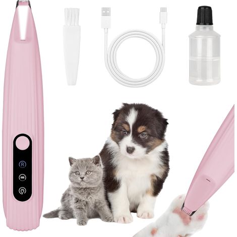 Tondeuse pour Chien, Tondeuse Chien Tondeuses pour Chat Rasoir, Tondeuses de Pattes Silencieuse pour Animaux Rechargeable avec Lumière LED pour Chat Chiens Pattes-Rose